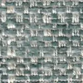 Woven tweed fabric texture in muted teal and off-white, displaying a dense, irregular weave with visible knots and a slightly raised surface.